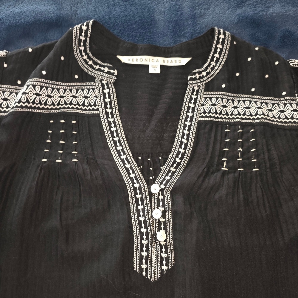 Veronica Beard Carta‎ Top Black Silk Cotton Embroidered Blouse Size 0